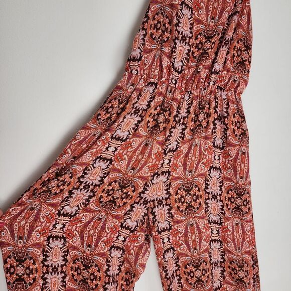 Purple Snow Wide Leg Jumpsuit Bohemian Ethnic Print Palazzo Spaghetti Straps M - Picture 13 of 15